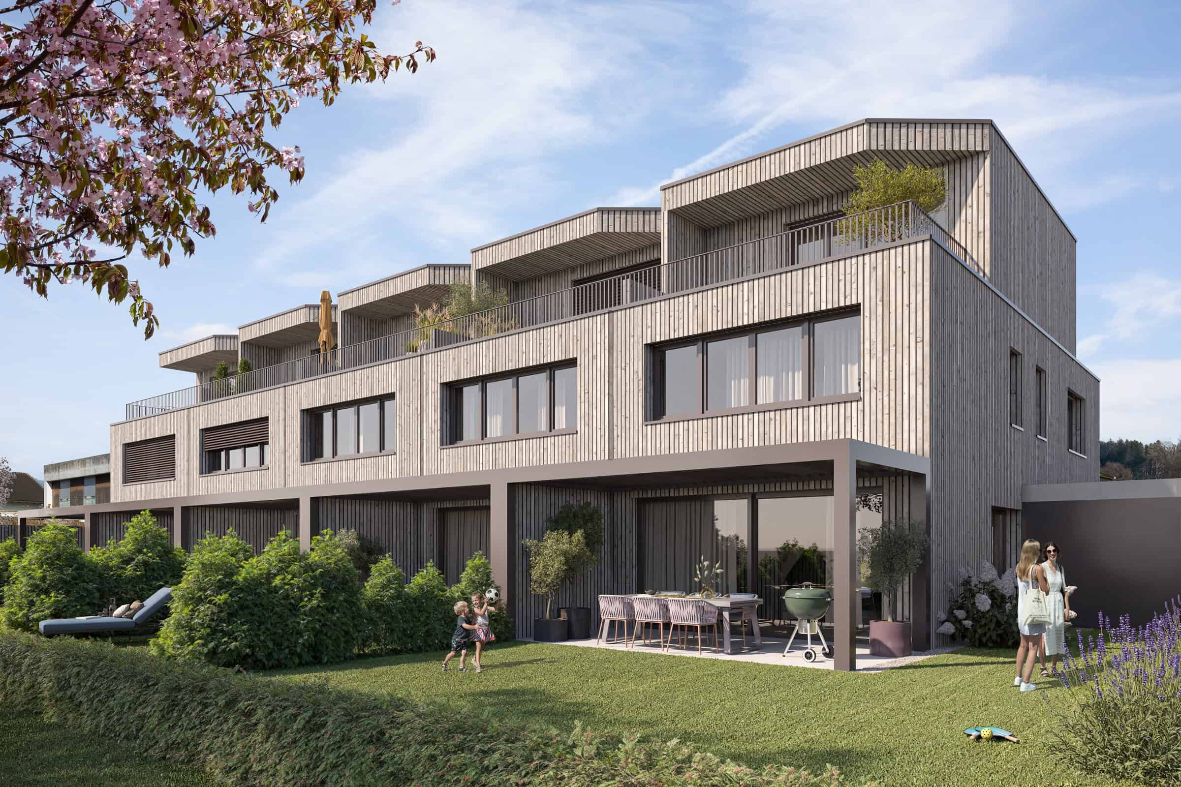 Kirschweg Kriessern – 3D-Visualisierung Gartenseite